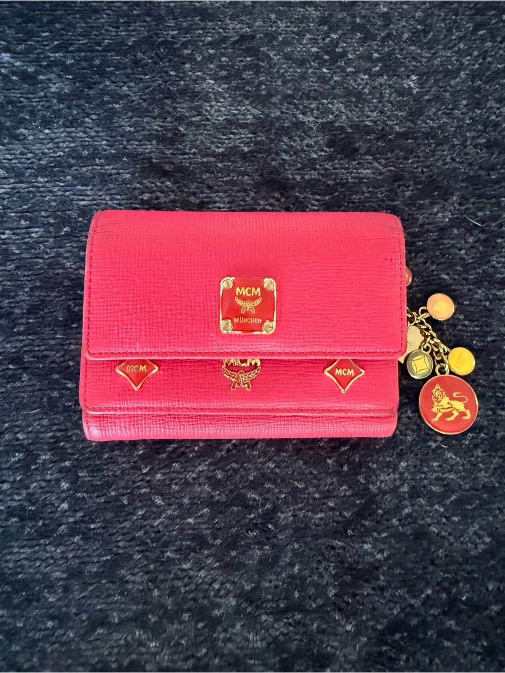 MCM Red Leather Wallet with Gold Logo Accents